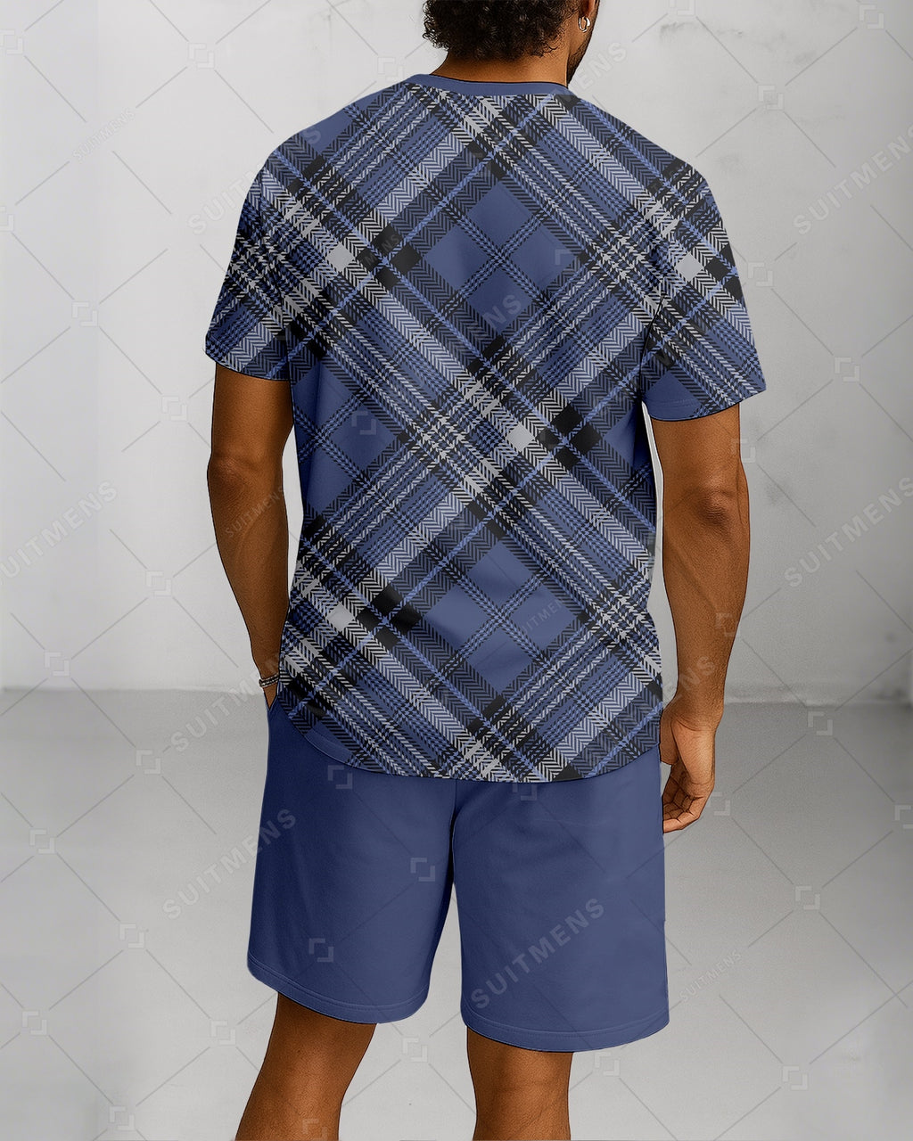 Men's Summer Colorblock Printed Round Neck Suit 054