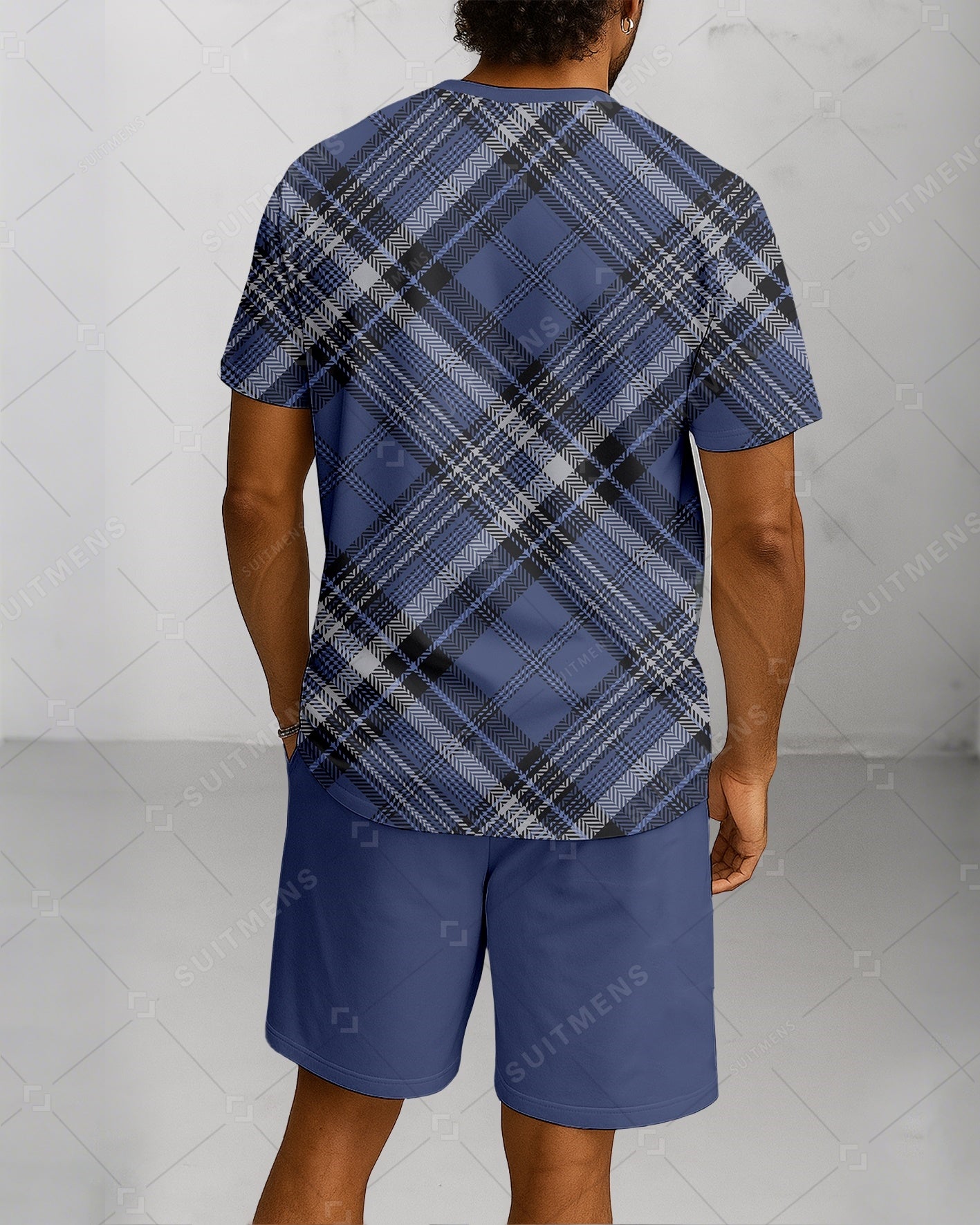Men's Summer Colorblock Printed Round Neck Suit 054