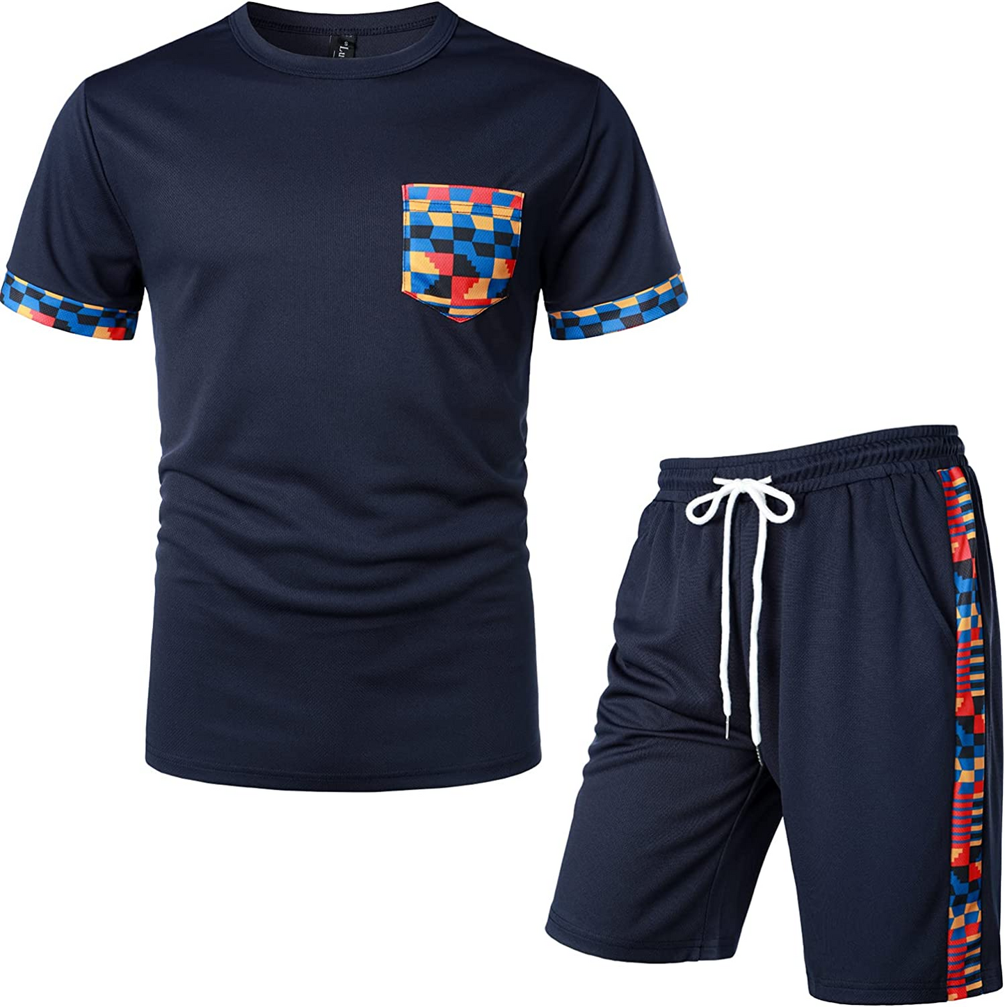 Men's Printed Colorblock T-Shirt and Shorts Set 005