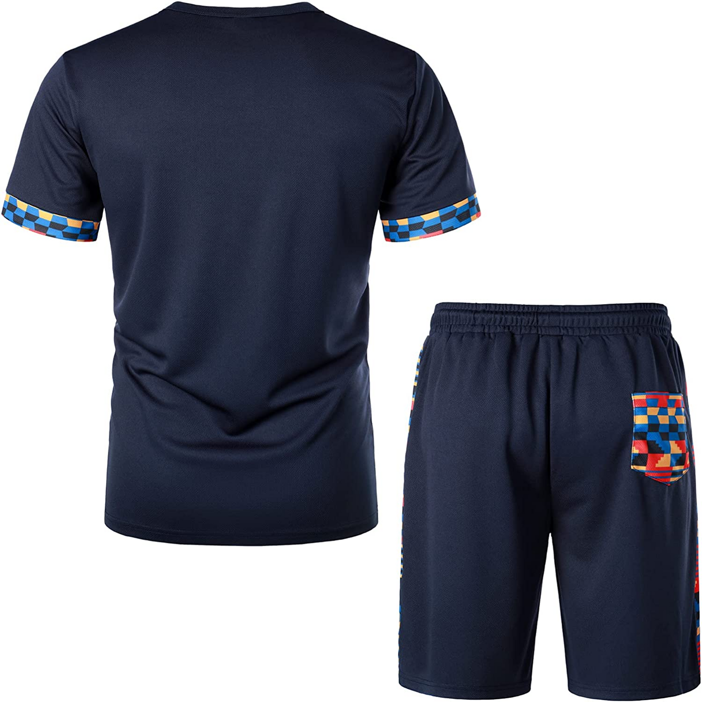 Men's Printed Colorblock T-Shirt and Shorts Set 005