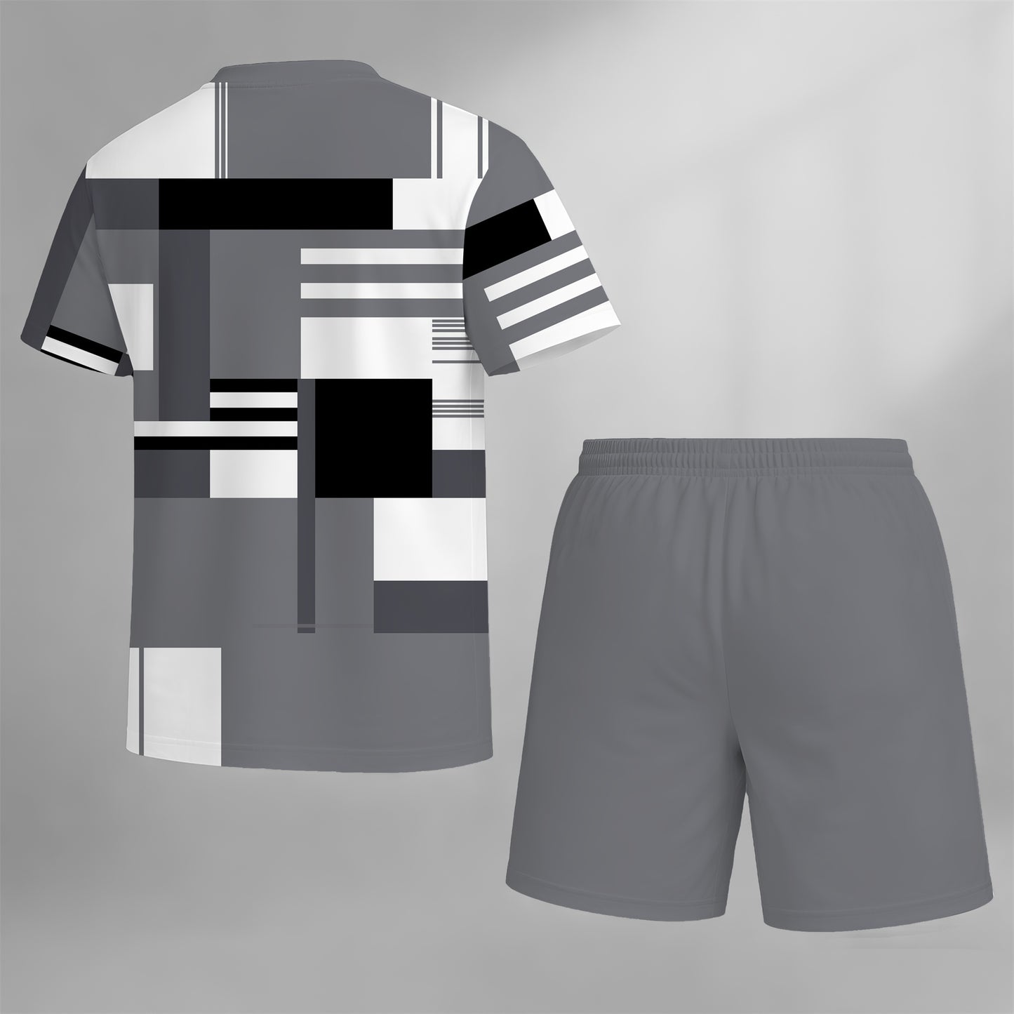 Men’s Casual Graphic T Shirt and Shorts Set, Geometric Pattern Summer 2 Piece Outfit, Soft Breathable Matching Set with Drawstring Shorts for Beach, Outdoor Activities, Travel, Workout, and Everyday Style
