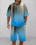 Men's Summer Colorblock Printed Round Neck Suit 064