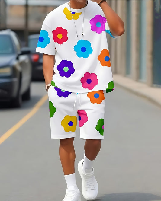 Men's Floral Summer Round Neck Set 131