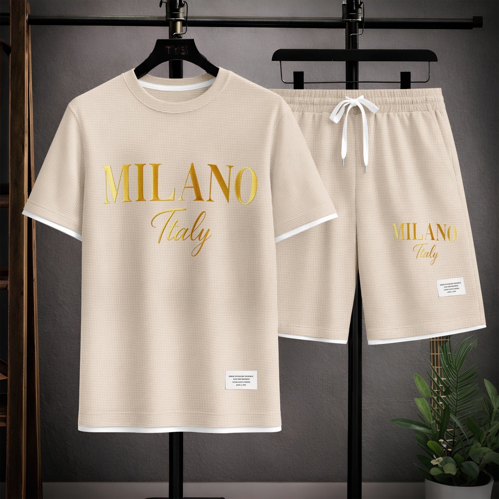 Men's Milano Graphic Print Short Sleeve Shirt and Drawstring Shorts Set, Casual Summer Two-Piece Outfit, Lightweight Breathable Relaxed Fit Athletic Set for Daily Wear, Beach, Vacation, Travel & Loungewear