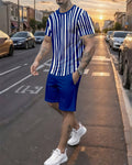 Men's Summer Colorblock Printed Round Neck Set 746