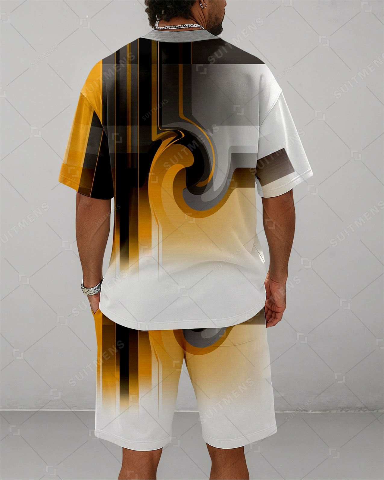 Men's Summer Colorblock Printed Round Neck Suit 080