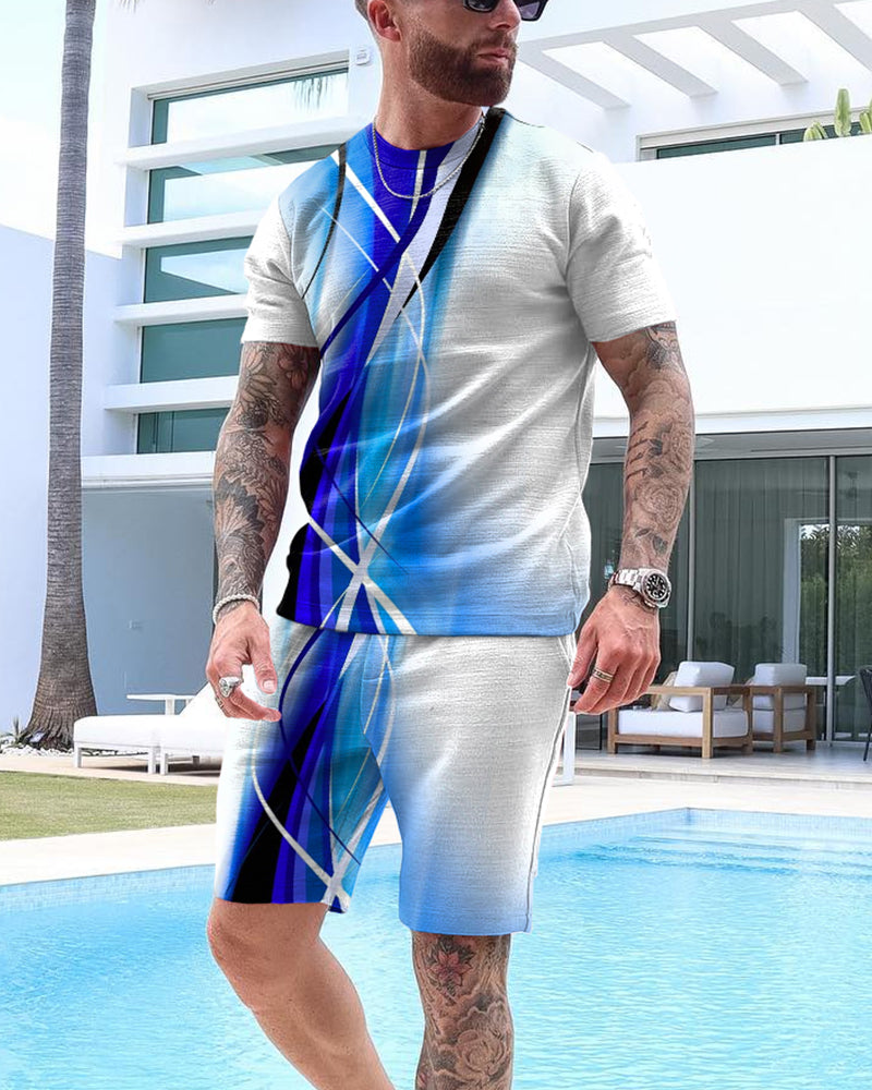 Men's Casual Gradient Print Shorts Set 58