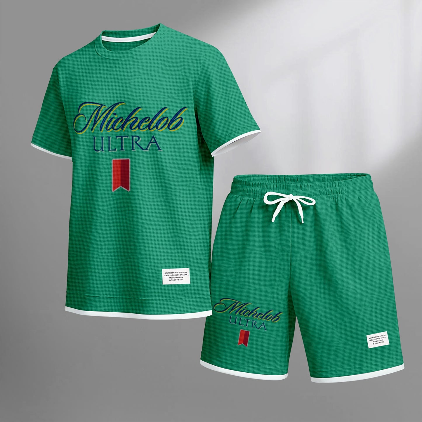 Men's Beer And Beverage Printed Drawstring Shorts Set, Suitable For Spring And Summer Wear, Casual Summer Set, Including Short-Sleeved Shirt And Shorts, Suitable For Everyday Wear And Sports 09