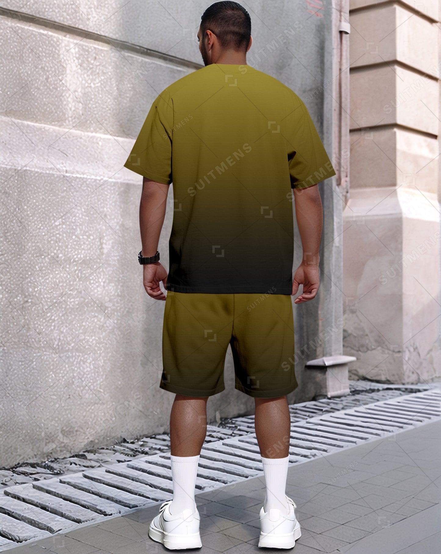 Men's Summer Colorblock Printed Round Neck Set 474
