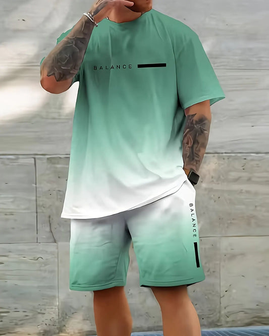 Men's Gradient Summer Round Neck Set 134