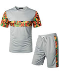 Men's Printed Colorblock T-Shirt and Shorts Set 029