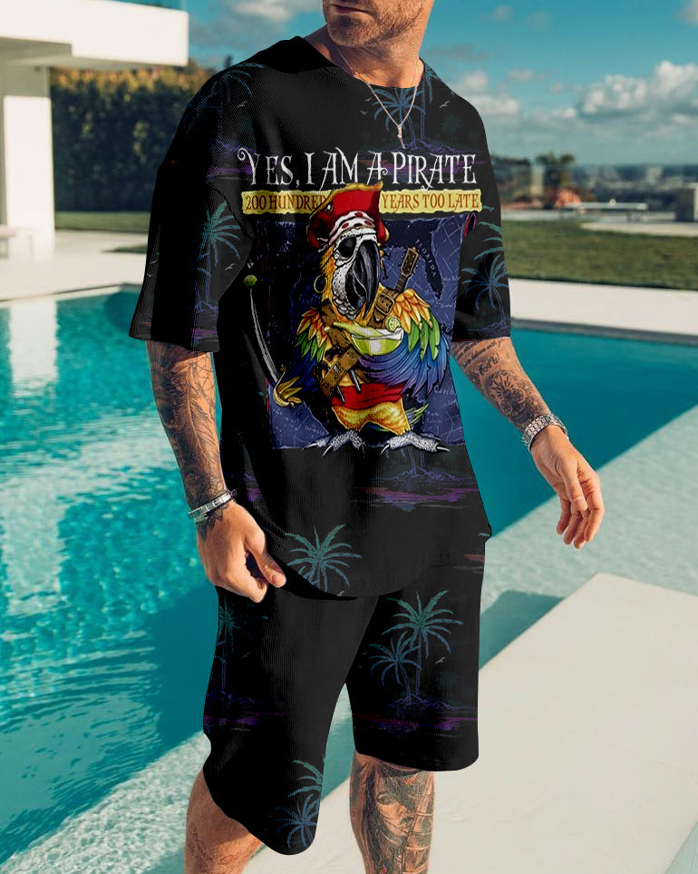 Suitmens Men's Hawaiian Tiki Parrot Printed shorts Set  225