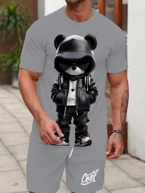 Men's Cartoon Summer Round Neck Set 128