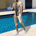 Suitmens Men's Printed Round Neck Short Sleeve Suit 06