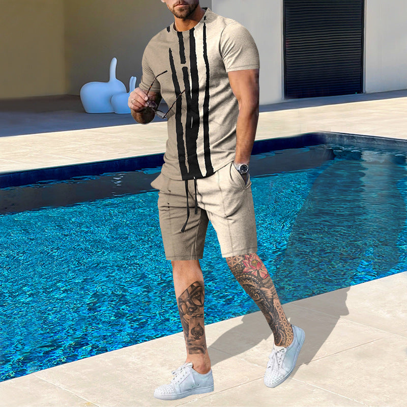 Suitmens Men's Printed Round Neck Short Sleeve Suit 06