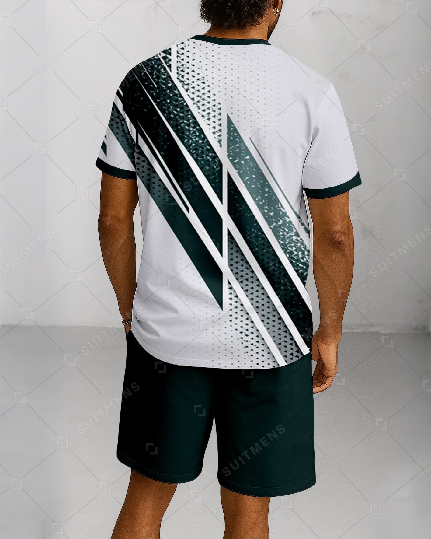 Men's Summer Colorblock Printed Round Neck Suit 061
