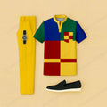 Men's Casual Color-Blocked Geometric Printed Short-Sleeve T-Shirt And Pants Two-Piece Set204717