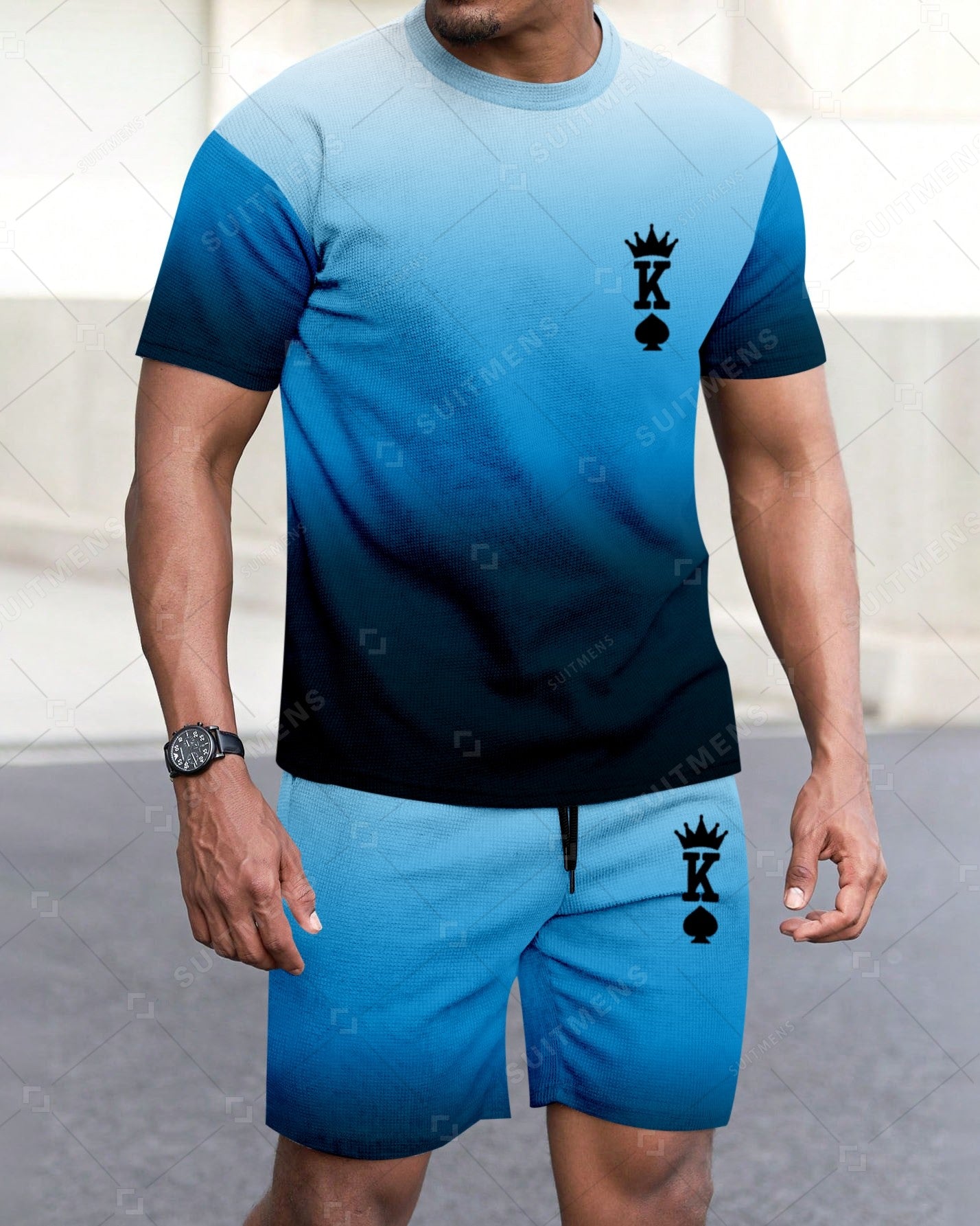 Men's Summer Gradient Printed Round Neck Suit 287
