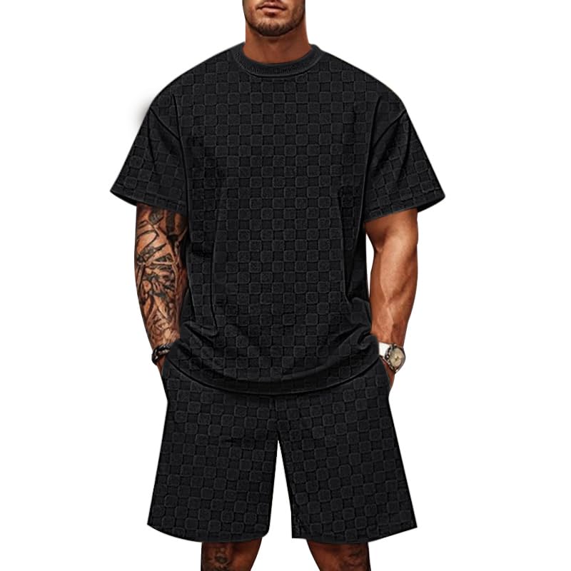 Men's Classic Plaid Summer Round Neck Suit 195