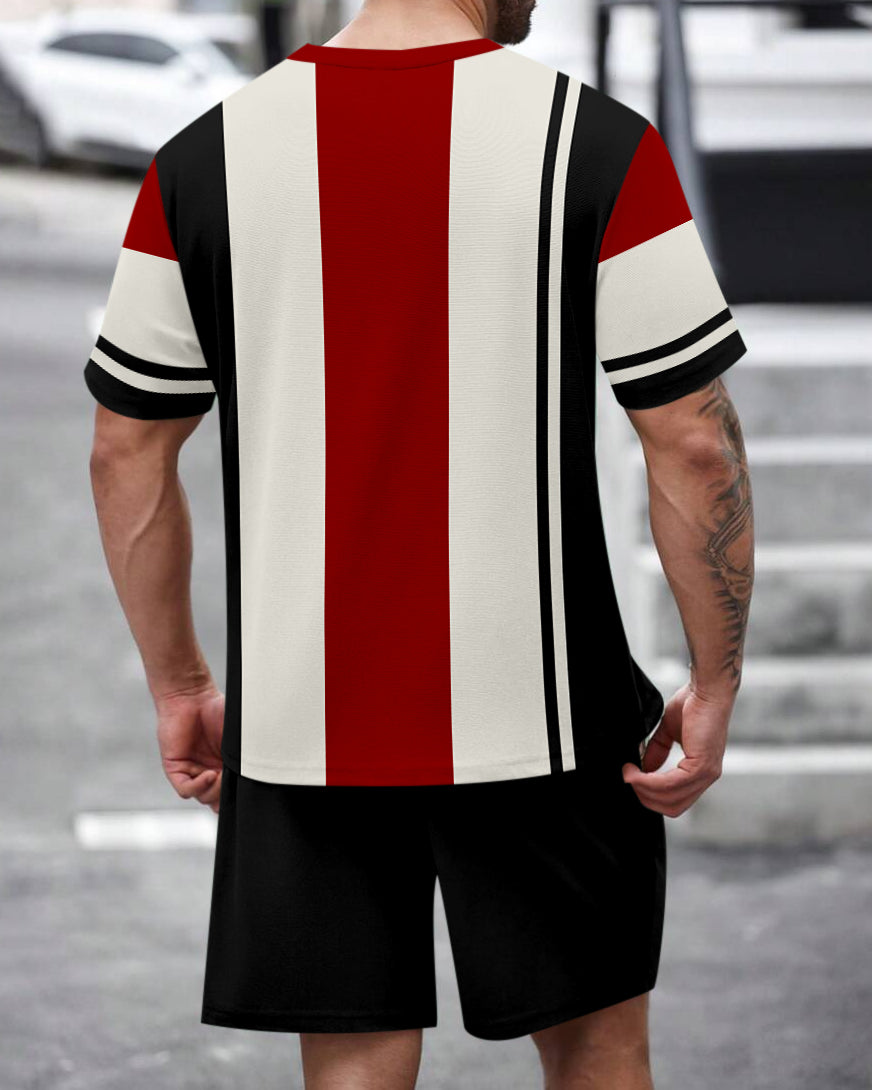 Men's Summer Colorblock Printed Round Neck Set 475