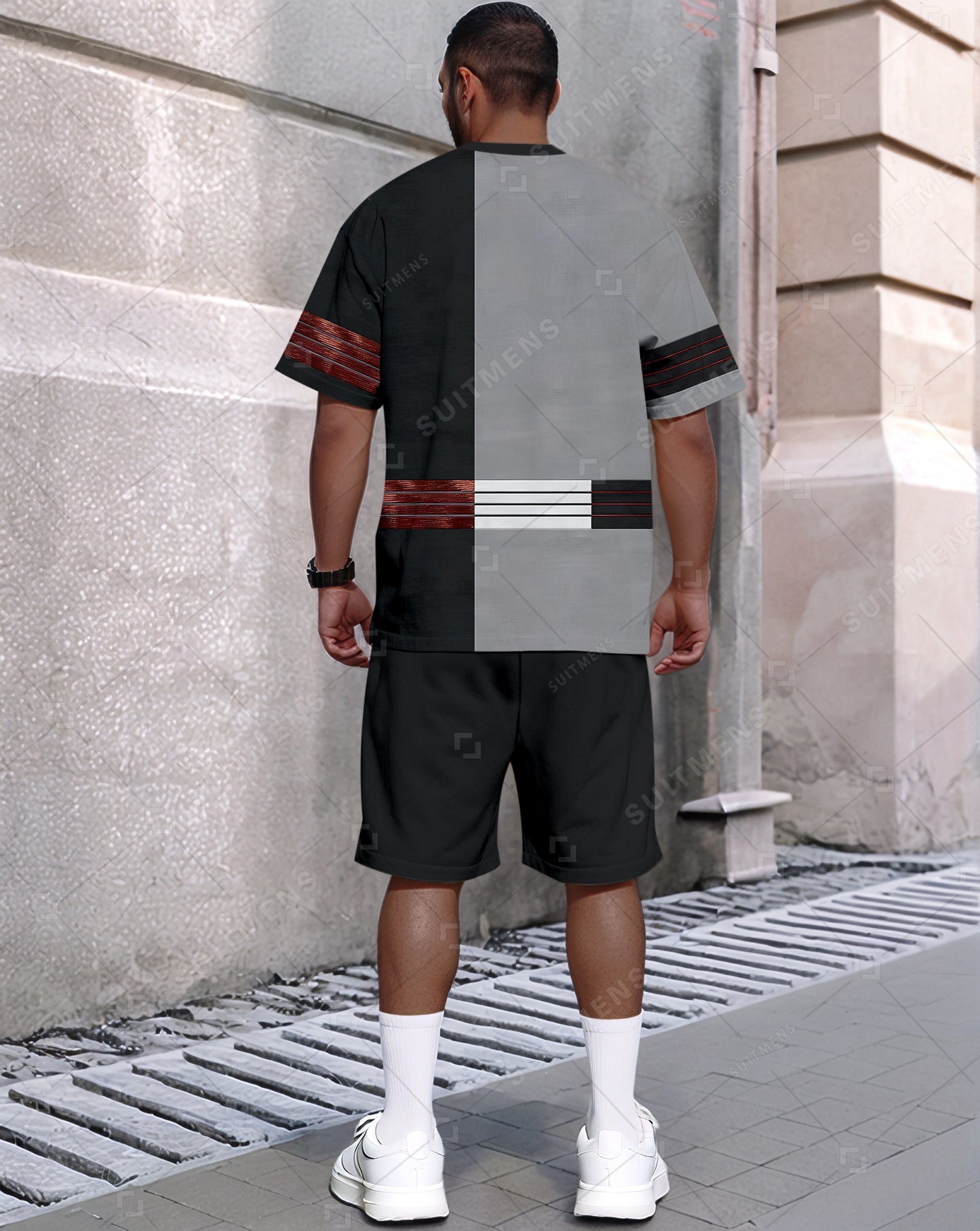 Men's Summer Colorblock Printed Round Neck Set 480