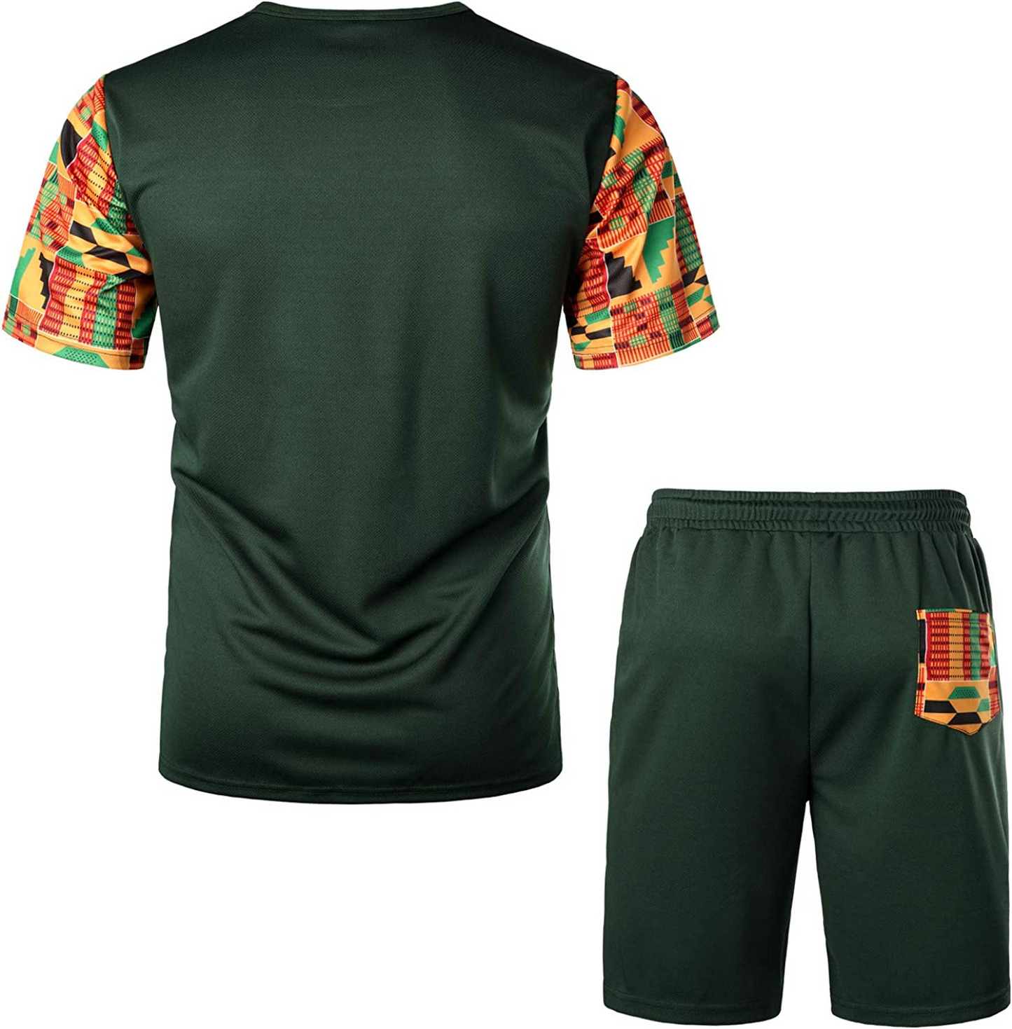 Men's Printed Colorblock T-Shirt and Shorts Set 016
