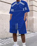 Men's Summer Color Matching Print Round Neck Set 310