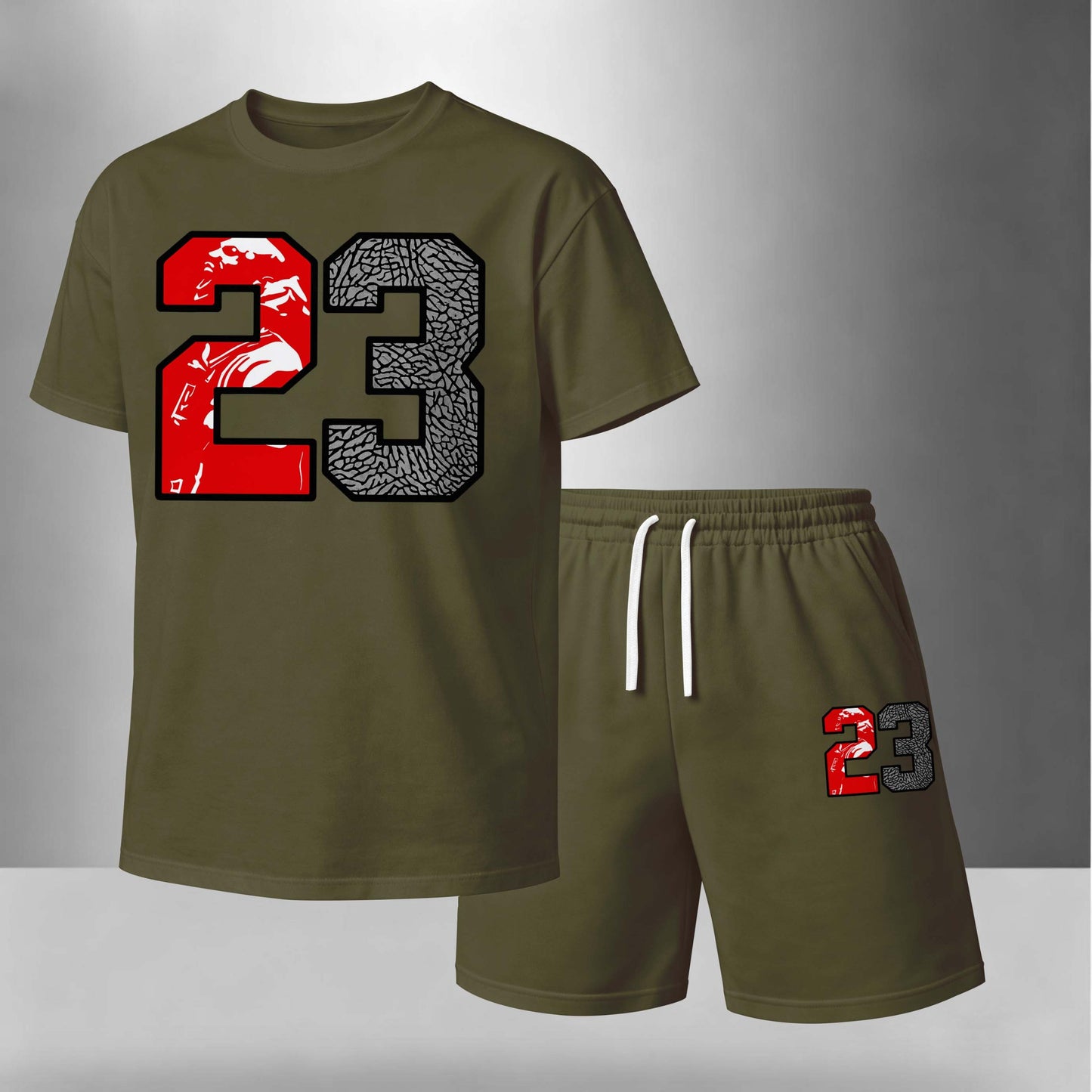 Men’s Summer 2 Piece Set, Basketball 23 Letter Print Short Sleeve T Shirt and Drawstring Shorts Matching Outfit, Lightweight Breathable Casual Set for Travel, Streetwear, Beach, Vacation, and Daily Wear