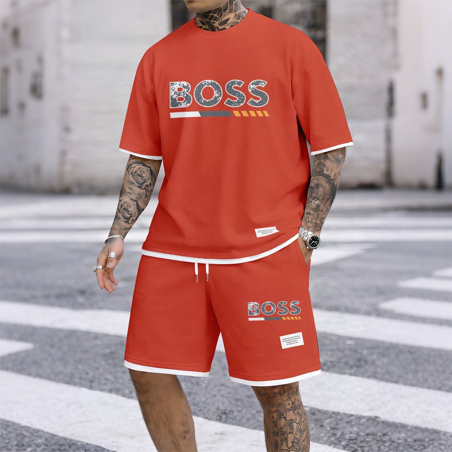 Men's Luxury Waffle-Knit Short-Sleeve Shirt & Shorts Set 13