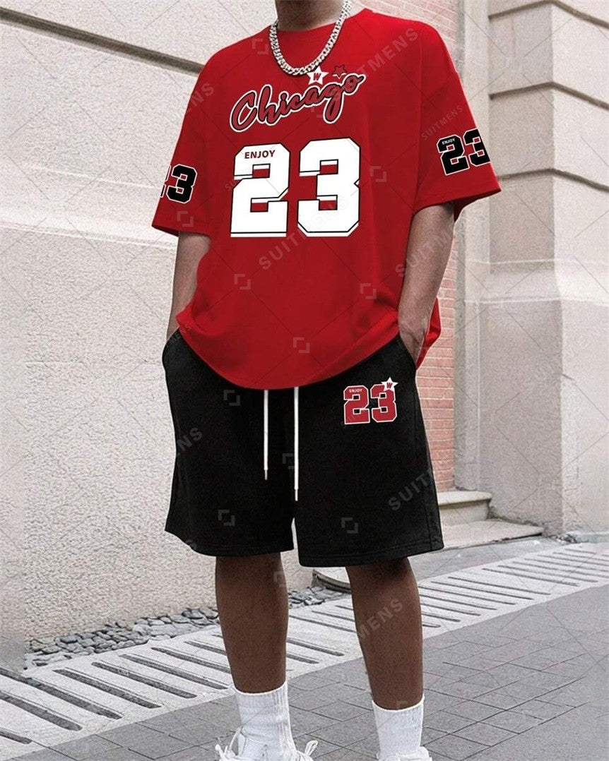 Men's Summer Letter Print Round Neck Set 270