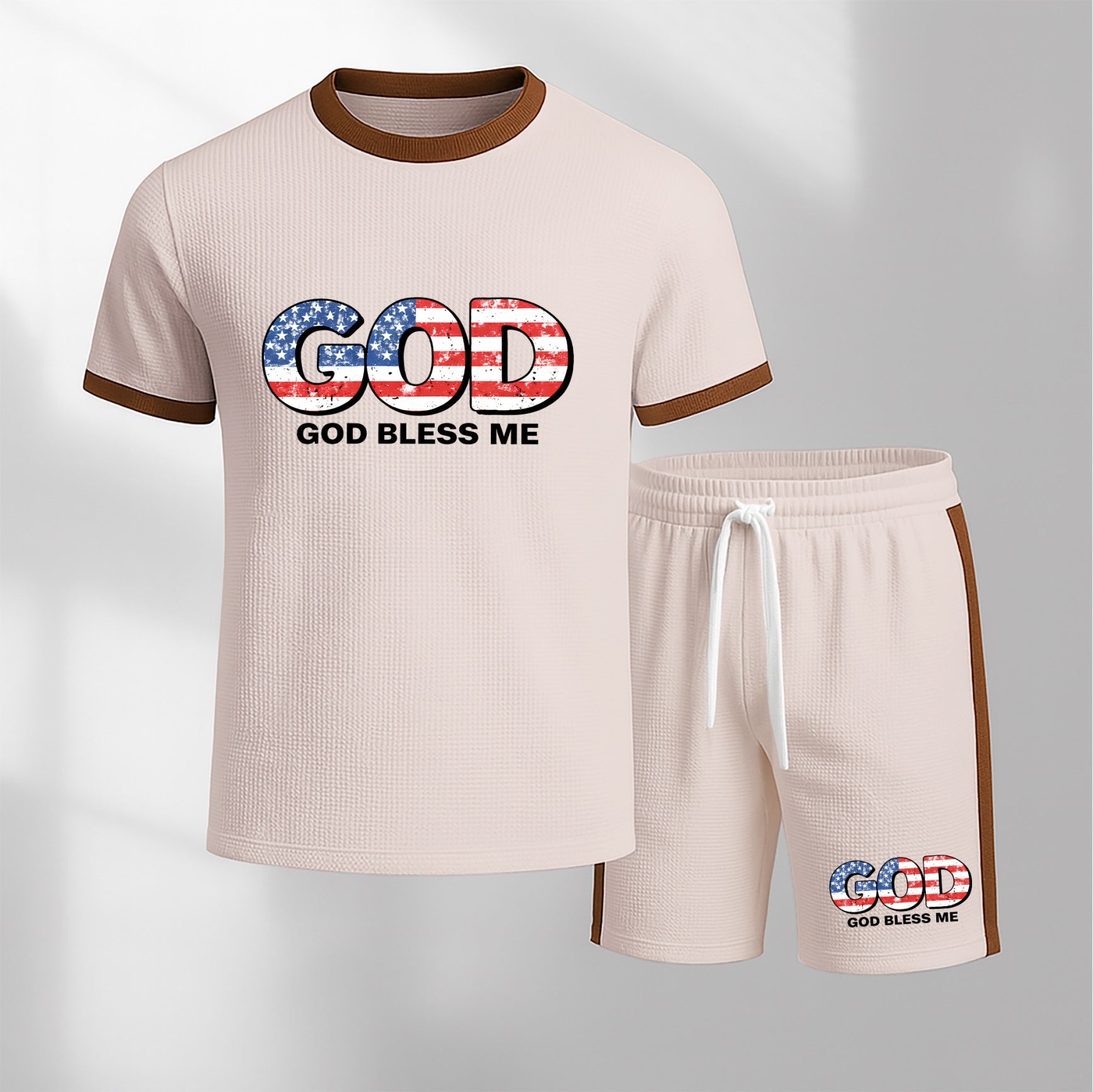 Men's God Graphic Short-Sleeved T-Shirt And Drawstring Shorts Set, Men's Clothing, Casual Sports Short-Sleeved Top And Shorts, Men's Summer Everyday Wear, Indoor And Outdoor Sportswear, Sports Set.