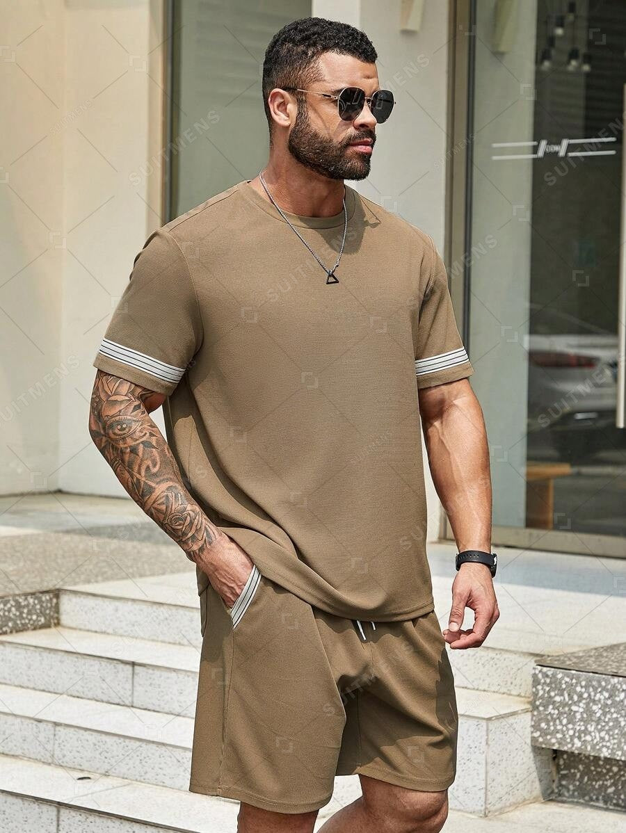 Men's Summer Simple Waffle Round Neck Set 419