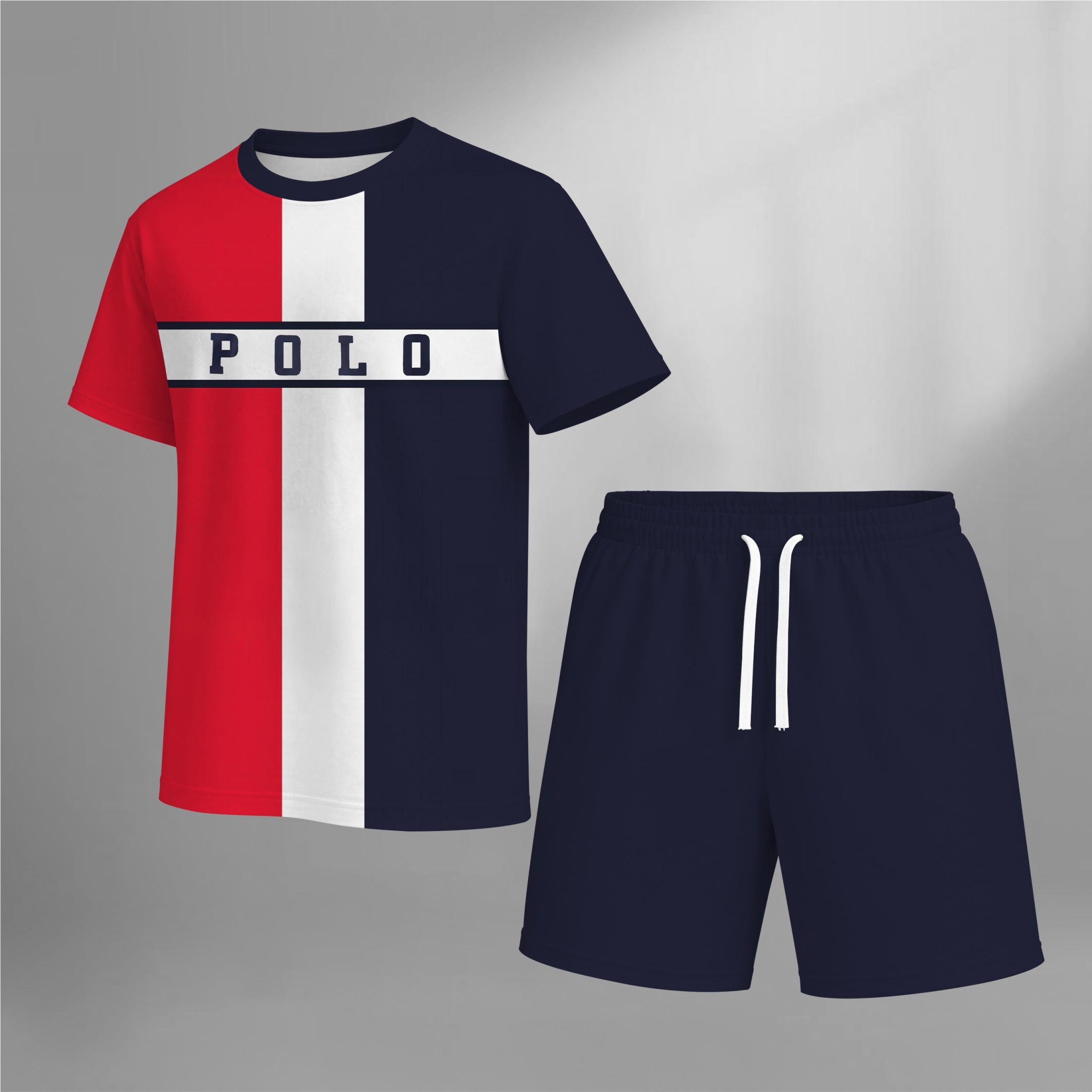 Men’s Casual Short Sleeve T Shirt and Shorts Set, Red White Blue Color Block Summer 2 Piece Outfit, Soft Breathable Matching Set for Beach, Outdoor Activities, Travel, Workout, and Everyday Style