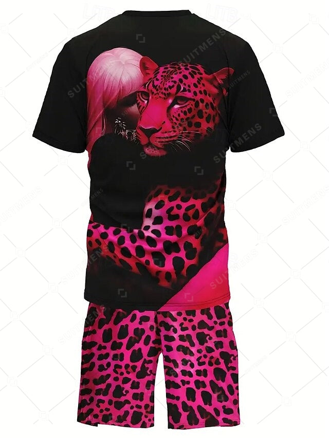 Men's Summer Leopard Print Round Neck Set 236
