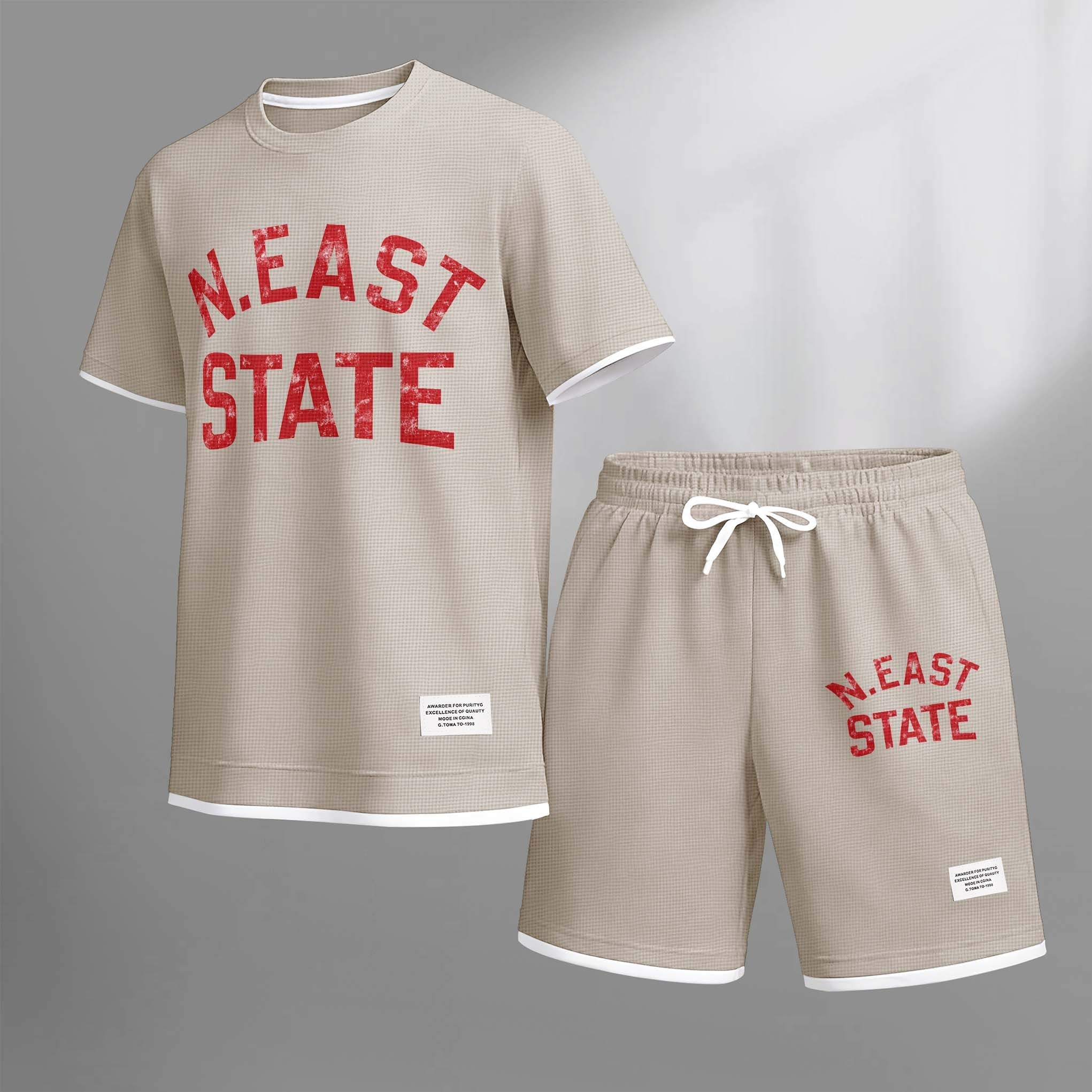 Men's Letter Print Drawstring Shorts Set For Spring/Summer. A Casual Summer Outfit, Including A Short-Sleeved Shirt And Shorts, Suitable For Everyday Wear And Sports. A Two-Piece Set For A Relaxed And Energetic Lifestyle.