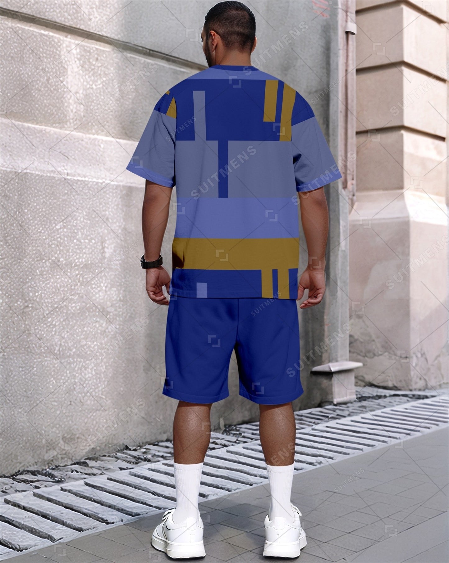 Men's Summer Colorblock Printed Round Neck Set 630