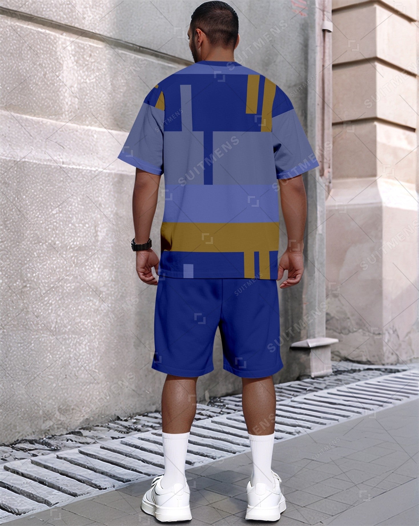 Men's Summer Colorblock Printed Round Neck Set 630