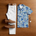 Men's Casual Blue Figure Printed Polo Shirt And Trousers Two-Piece Set