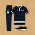 Men's Casual Black Geometry Printed Short-Sleeve T-Shirt And Pants Two-Piece Set