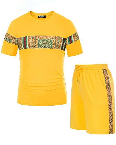 Men's Printed Colorblock T-Shirt and Shorts Set 030