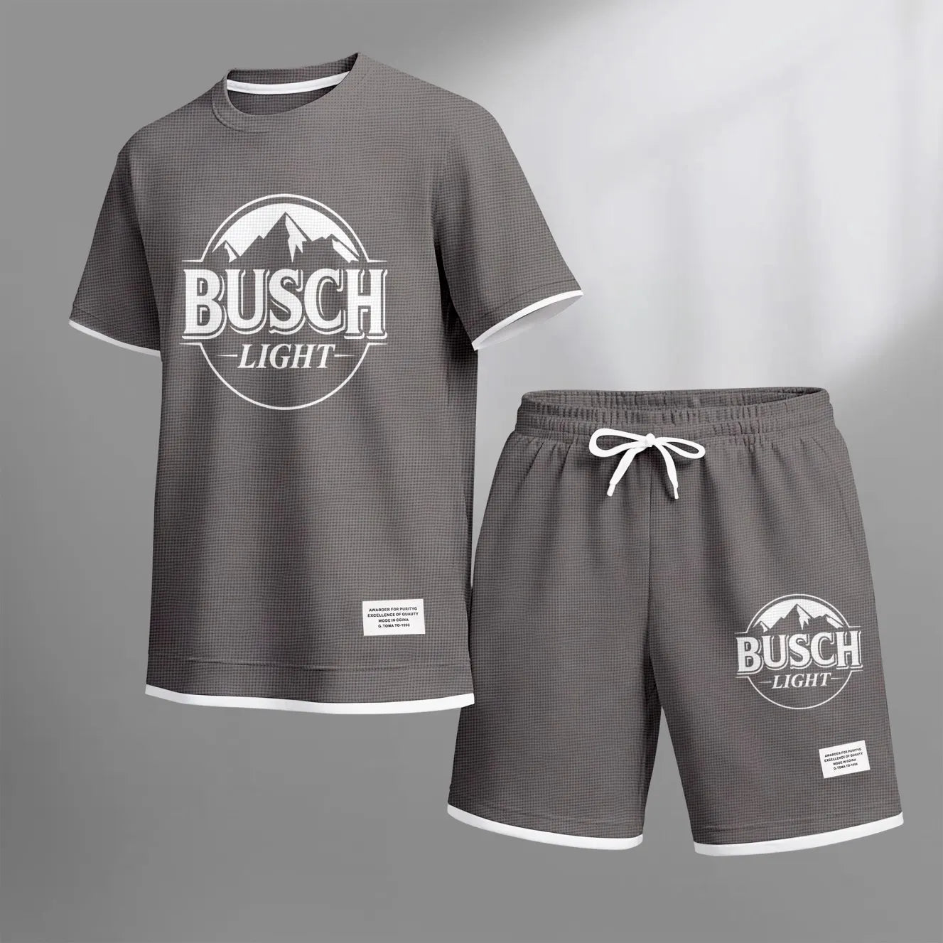 Men's Light Beer Lover Print Waffle Fabric Short-Sleeved Shirt And Shorts Set