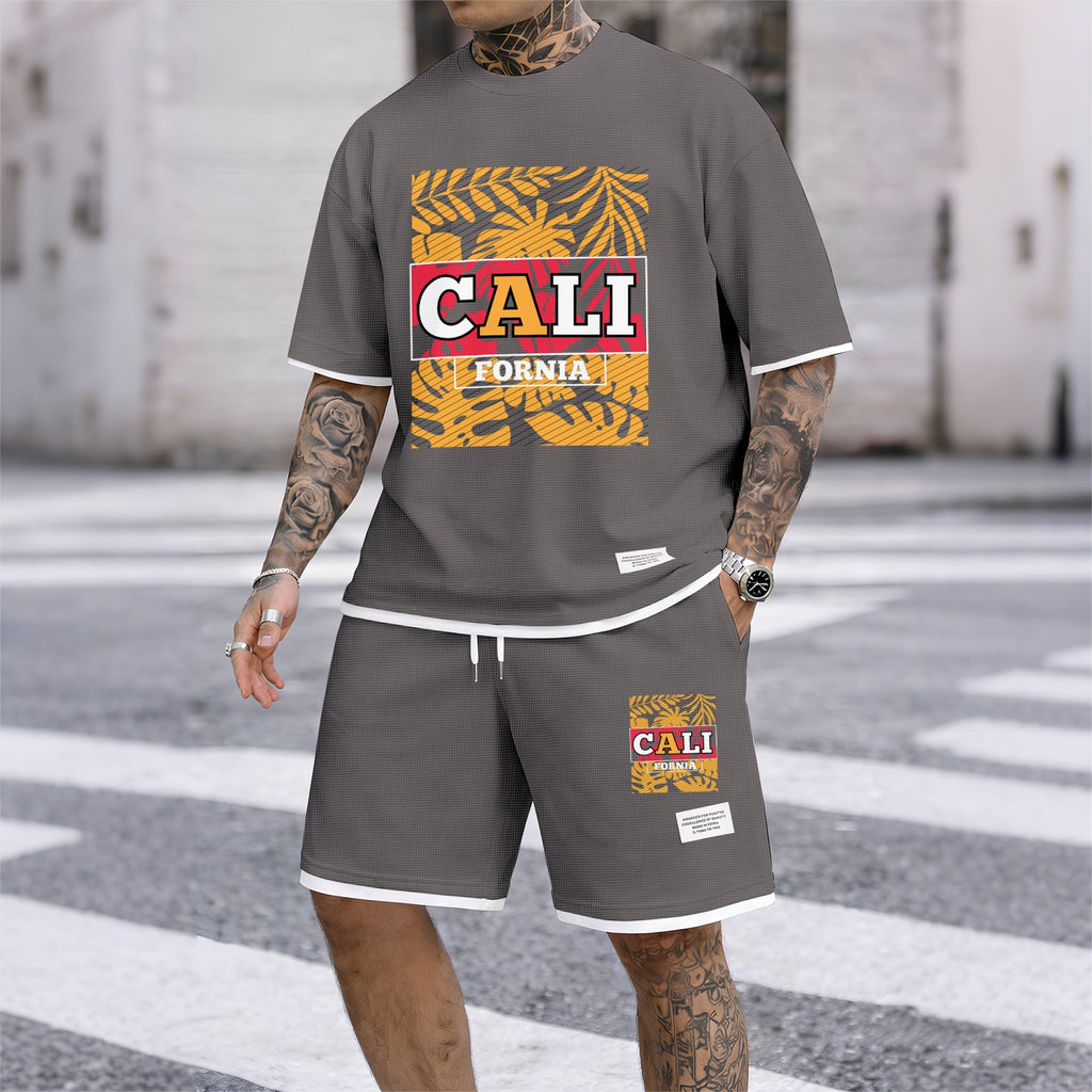 Men's Tropical Rainforest Graphic Print Short Sleeve Shirt and Drawstring Shorts Set, Casual Summer Two-Piece Outfit, Lightweight Breathable Relaxed Fit Sportswear for Daily Wear, Beach, Vacation, Travel Loungewear