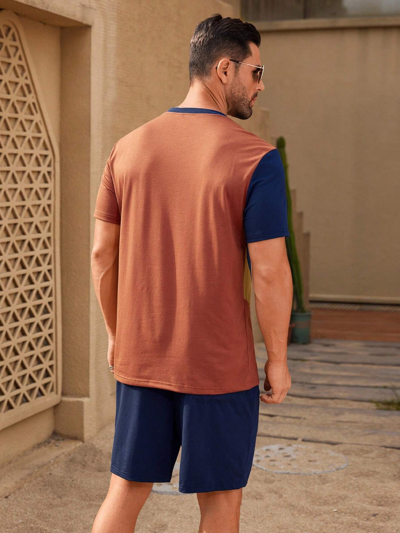 Men's color matching casual shorts Set 407