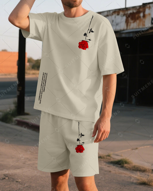 Men's Summer Colorblock Printed Round Neck Suit 09
