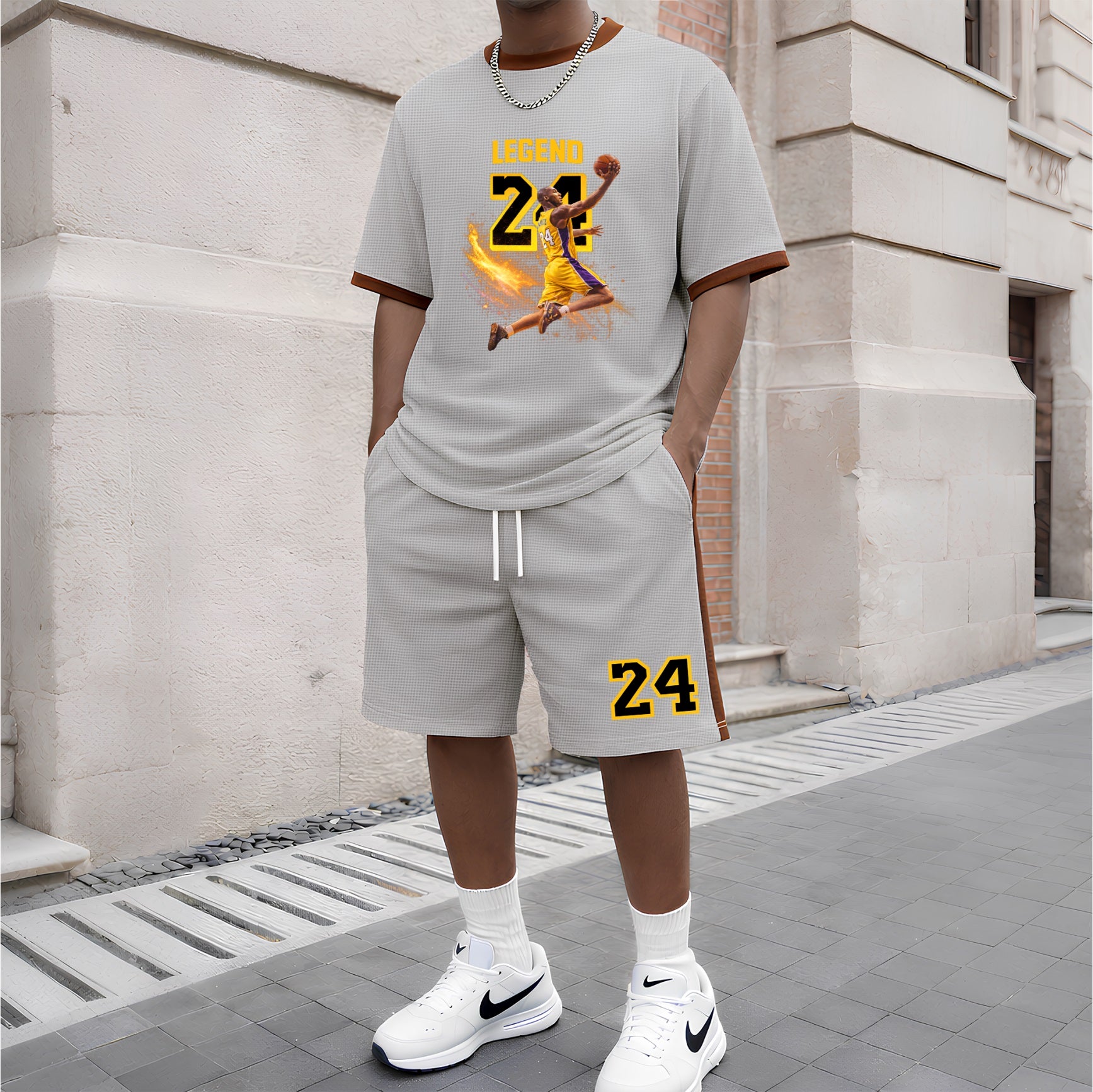 Men's Basketball Graphic Short-Sleeved T-Shirt And Drawstring Shorts Set, Men's Clothing, Casual Sports Short-Sleeved Top And Shorts, Men's Summer Everyday Wear, Indoor And Outdoor Sportswear, Sports Set.