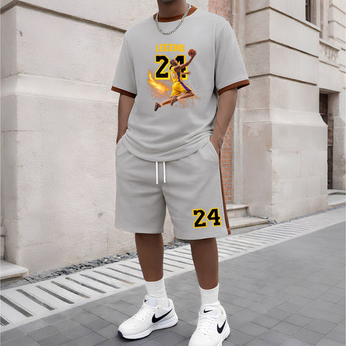 Men's Basketball Graphic Short-Sleeved T-Shirt And Drawstring Shorts Set, Men's Clothing, Casual Sports Short-Sleeved Top And Shorts, Men's Summer Everyday Wear, Indoor And Outdoor Sportswear, Sports Set.