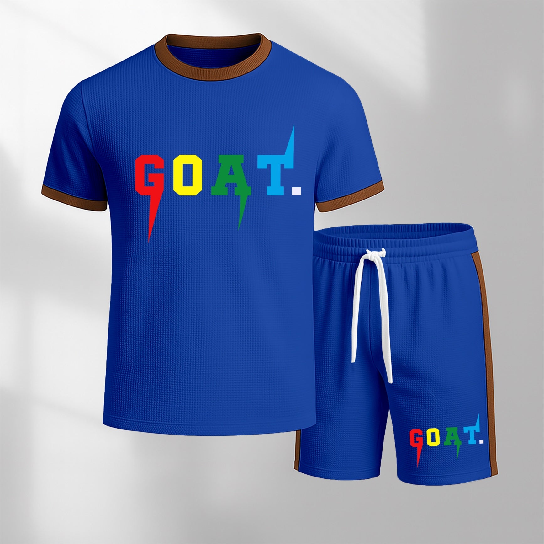Men's Goat Pattern Short-Sleeved T-Shirt And Drawstring Shorts Set, Men's Clothing, Casual Sports Short-Sleeved Top And Shorts, Summer Men's Everyday Wear, Indoor And Outdoor Sportswear, Sports Set.