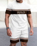 Men's Summer Colorblock Printed Round Neck Set 282