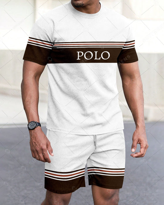 Men's Summer Colorblock Printed Round Neck Set 282