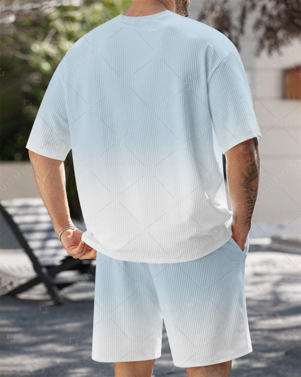 Men's Simple Color Matching Summer Round Neck Set 187